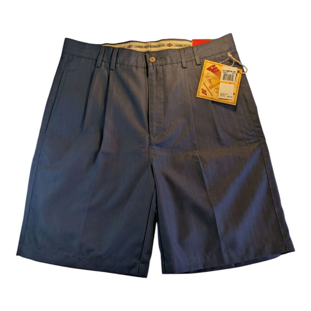 Caribbean Joe Easy Care Shorts Mens Size 33 Navy Pleated Pockets Casual NWT